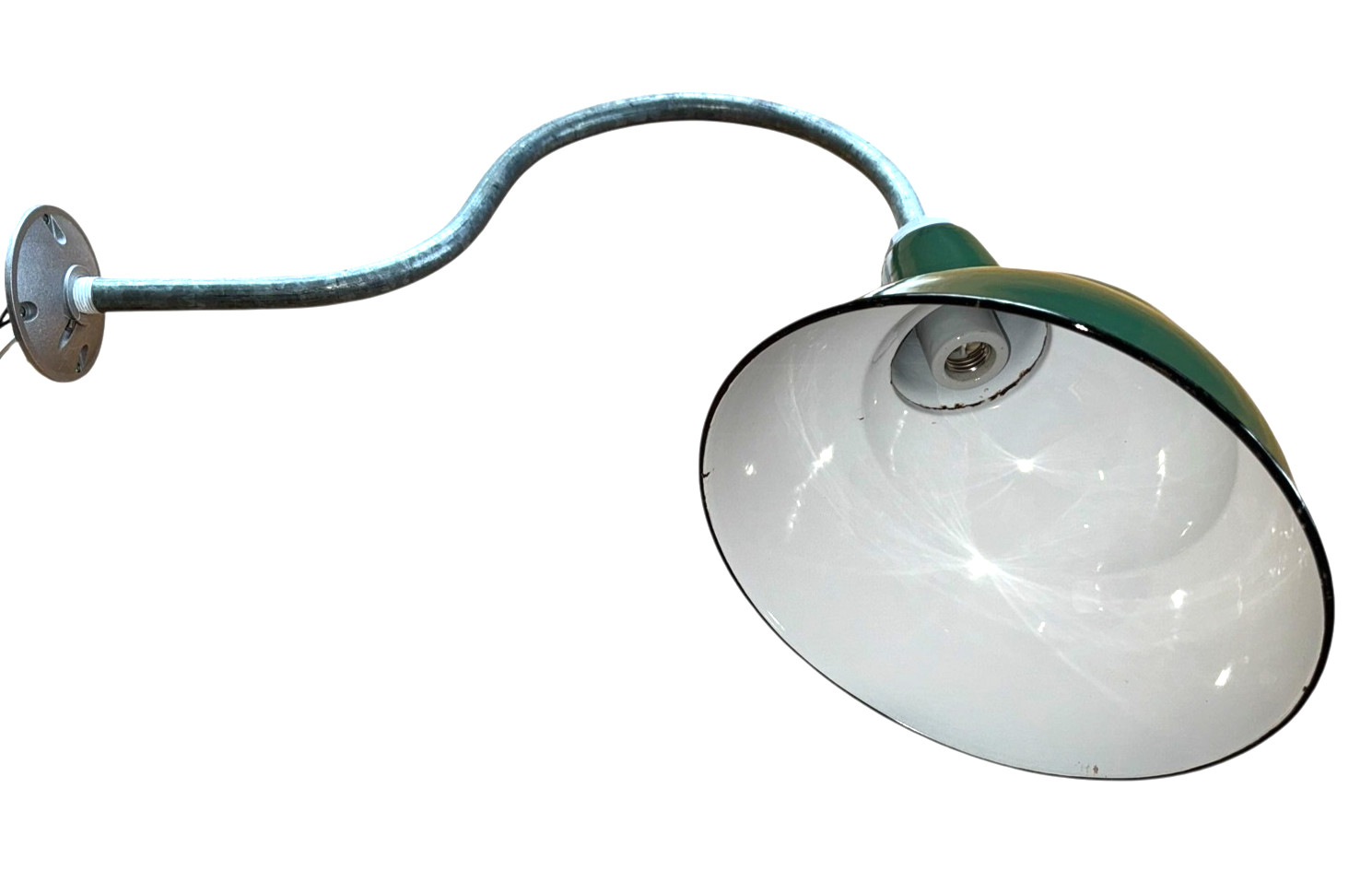 BIG Benjamin 12″ Gooseneck Sign Light 1930’s Green Porcelain Industrial Vintage