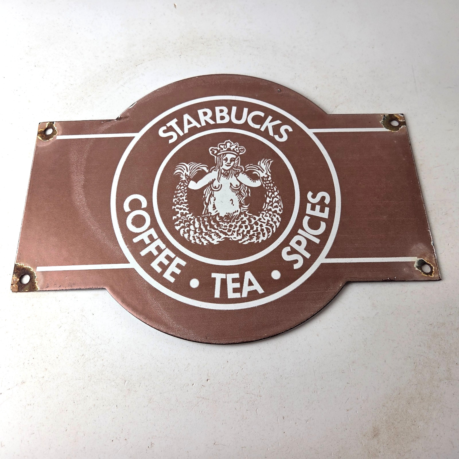 Vintage Starbucks Sign – Coffee Tea Spices Beverage Gas Pump Porcelain Ad Sign