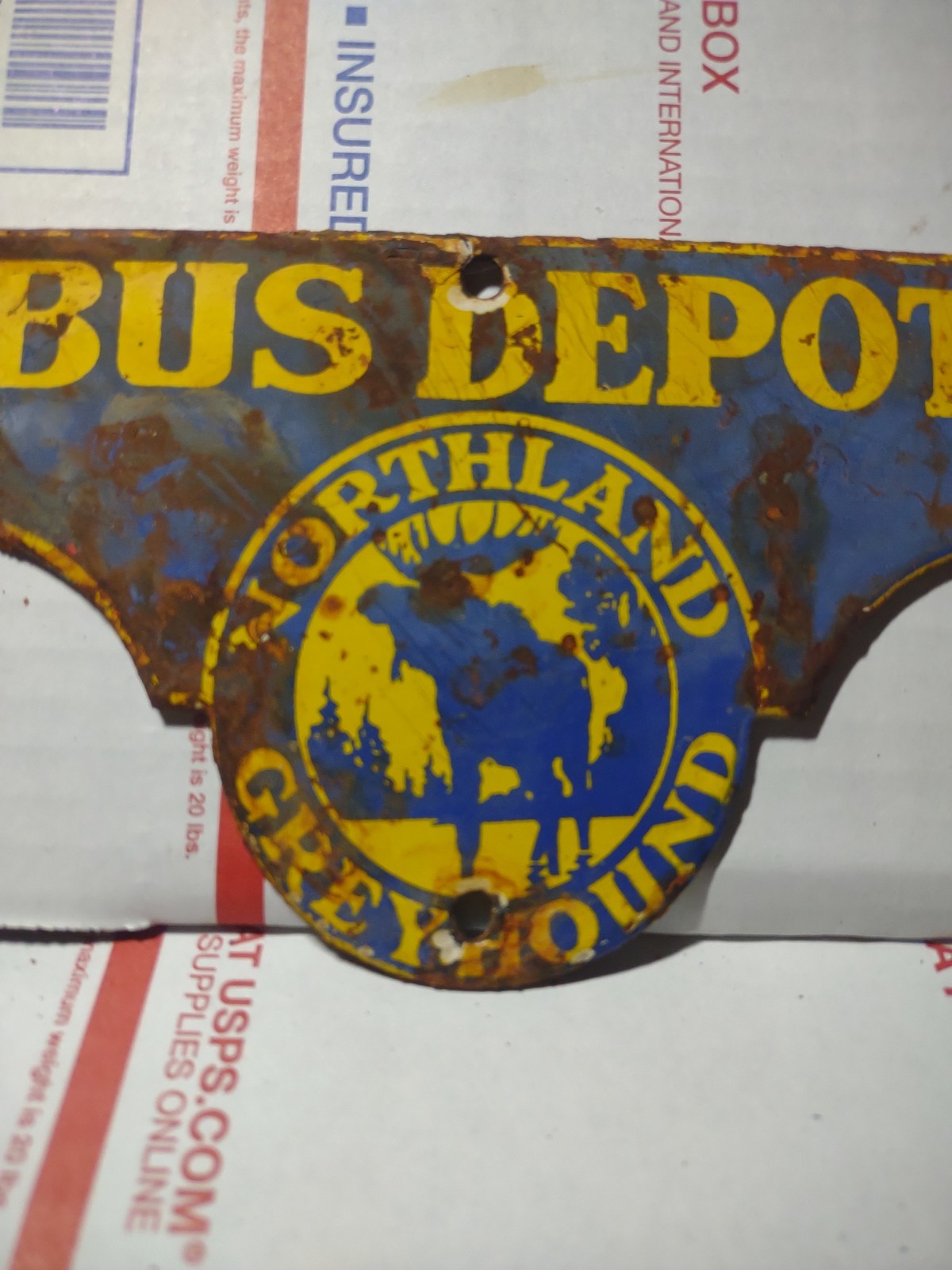 Small Rare Circa 1950’s Northland Greyhound Bus Depot Porcelain Metal Sign
