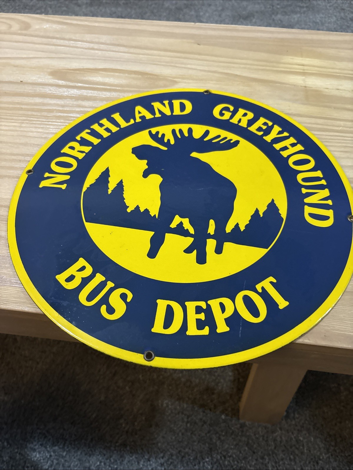 #12-NOS Vintage 1950’s Northland Greyhound Bus Depot Porcelain Enameled Sign 14”