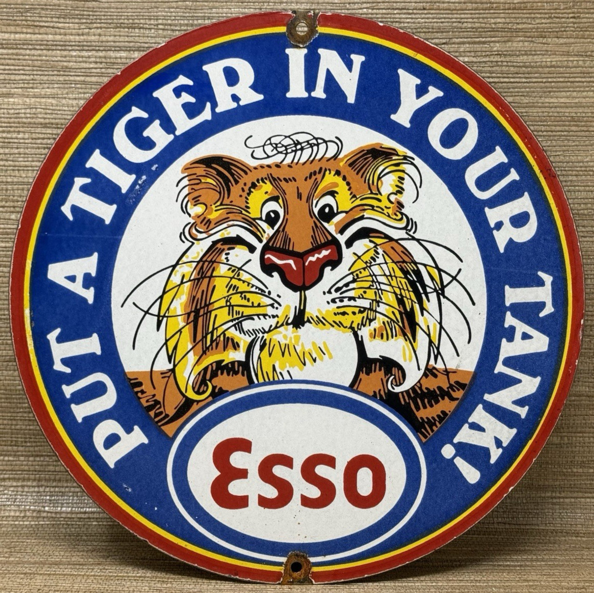 VINTAGE ESSO GASOLINE PORCELAIN SIGN GAS STATION PUMP PLATE MOTOR OIL SERVICE