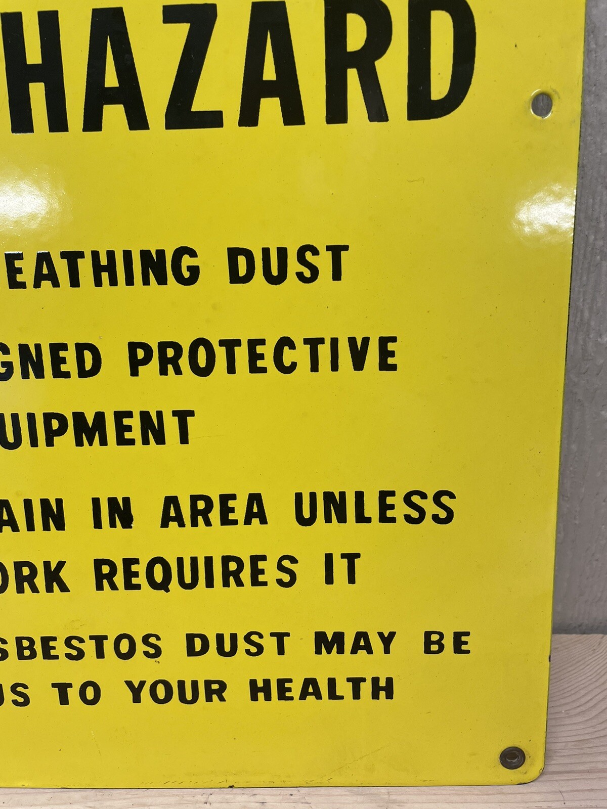 CAUTION ASBESTOS DUST HAZARD Old Porcelain Industrial Shop Safety Oil Gas Sign