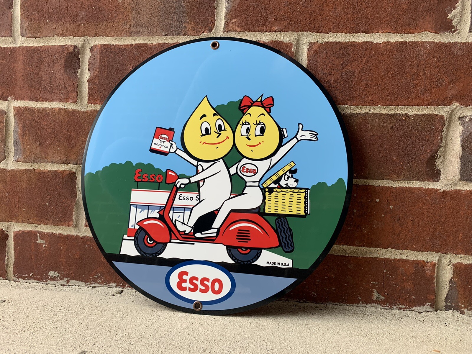 ESSO Scooter oil garage man cave racing gasoline Metal round sign