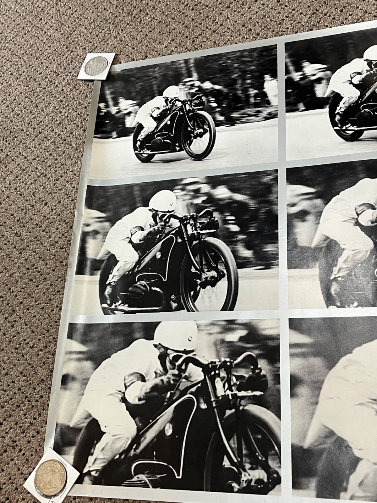 Vintage 70s BMW Motorcycle Poster Record Time Ernst Henne Promo Advertising Sign