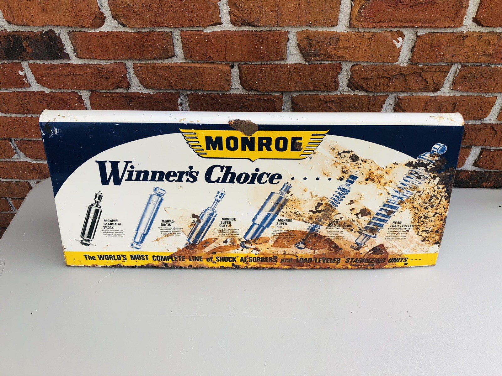 VINTAGE ORIGINAL 1970’s MONROE SHOCK ABSORBERS DOUBLE-SIDED STAND-UP SIGN