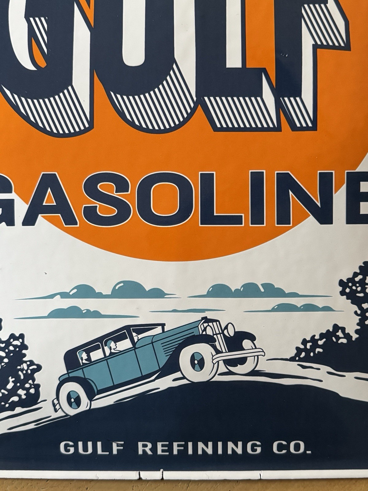 THAT GOOD GULF GASOLINE Porcelain Gas Station Domed Sign 13″ x 16″ 2+lbs GAS OIL