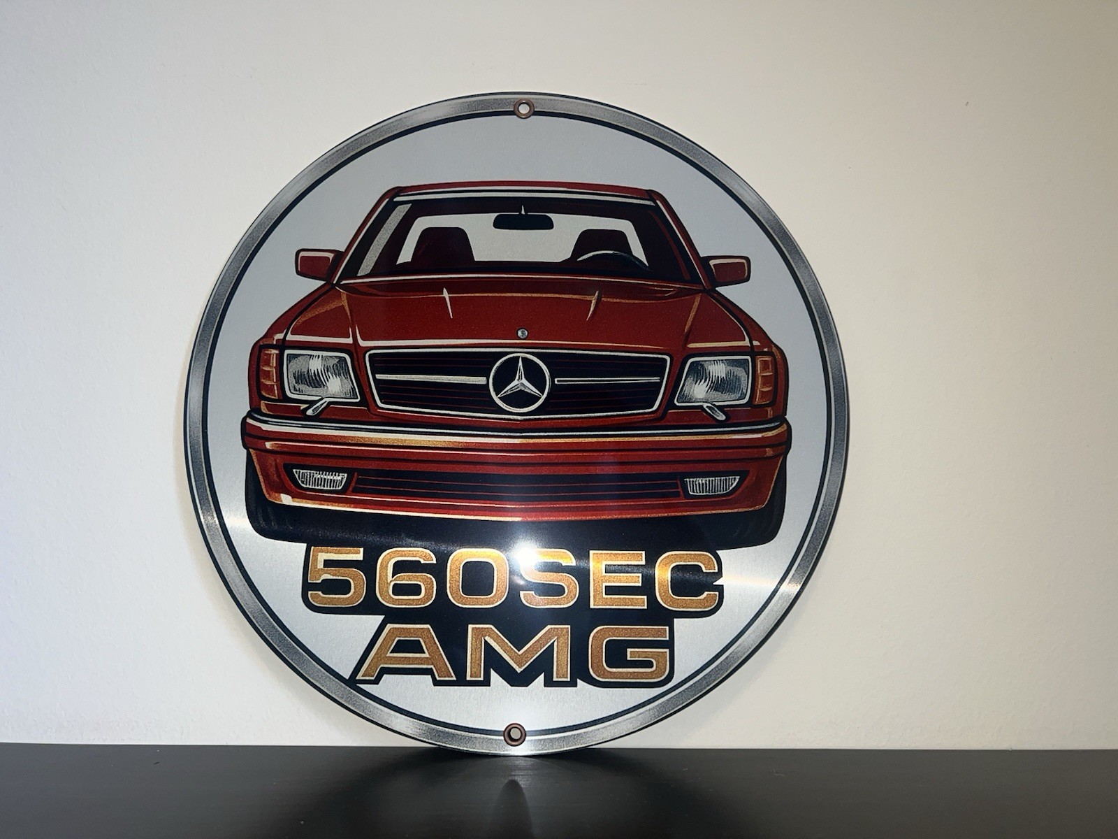 Hi Gloss MERCEDES BENZ 560SEC AMG Vintage Style Metal Sign Brushed Aluminum