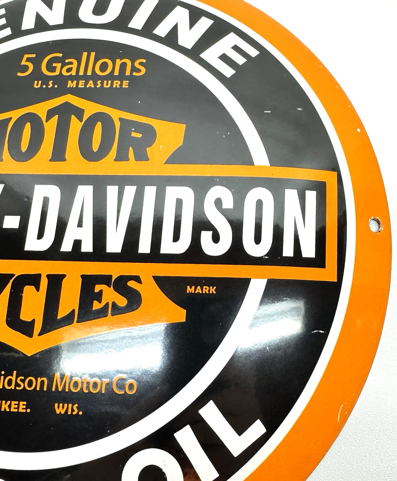 Harley Davidson – Vintage Porcelain Sign – Sales Service Motorcycle – Convex