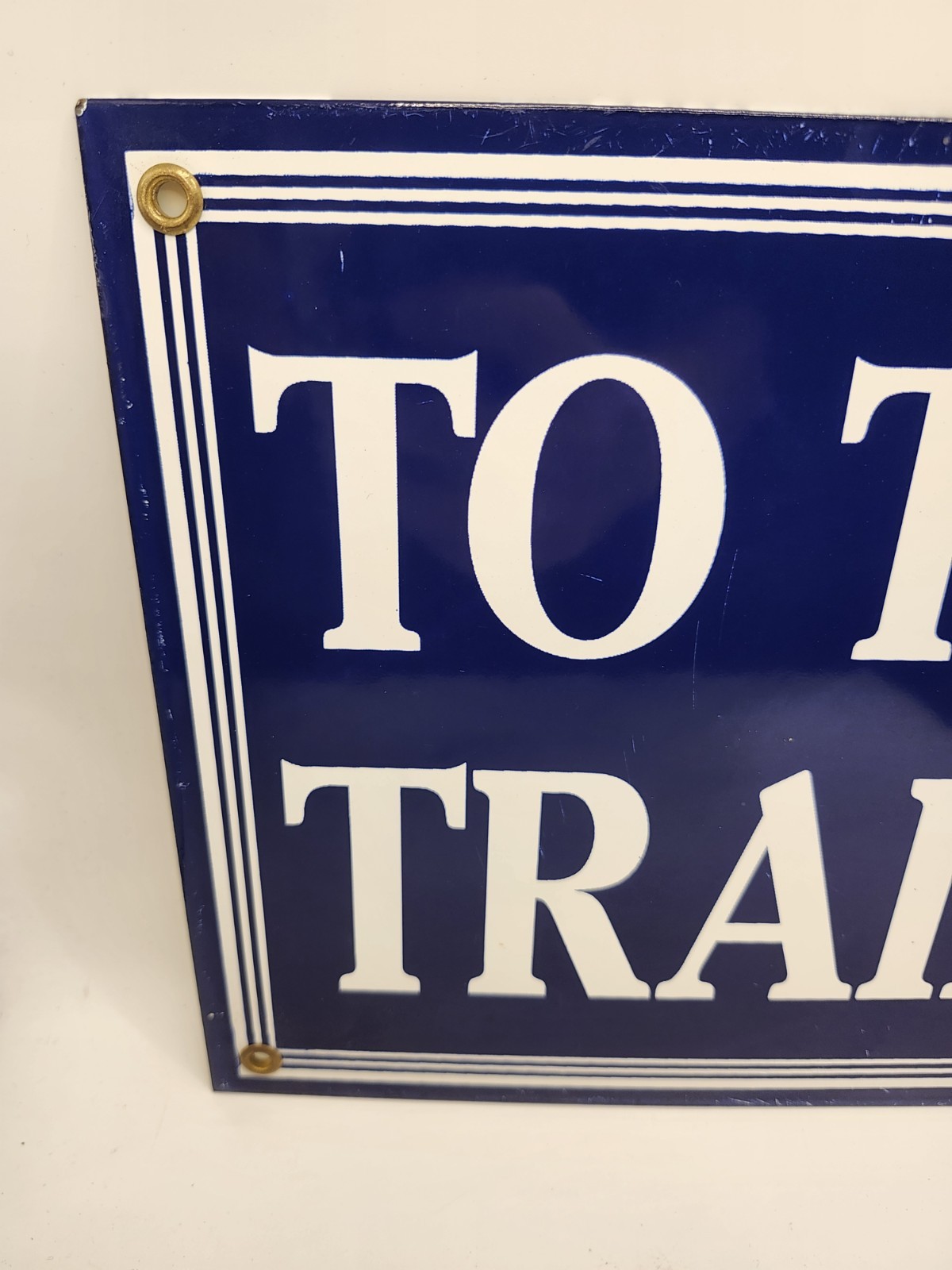 Vintage To The Trains Railroad Sign – Directional Railway Station Porcelain Sign