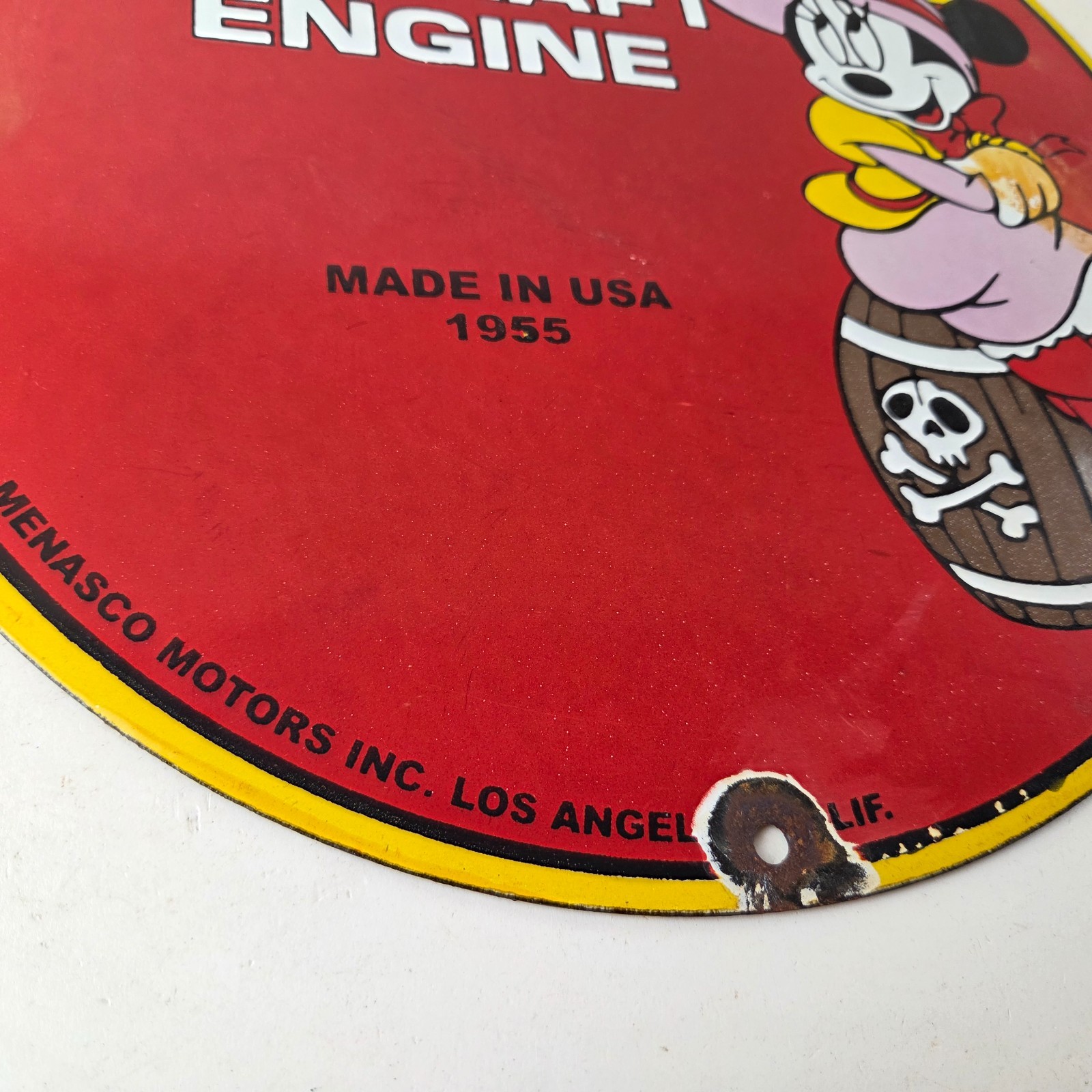 Vintage Menasco Aircraft Engine Sign – Minnie Mouse Airplane Porcelain Gas Sign