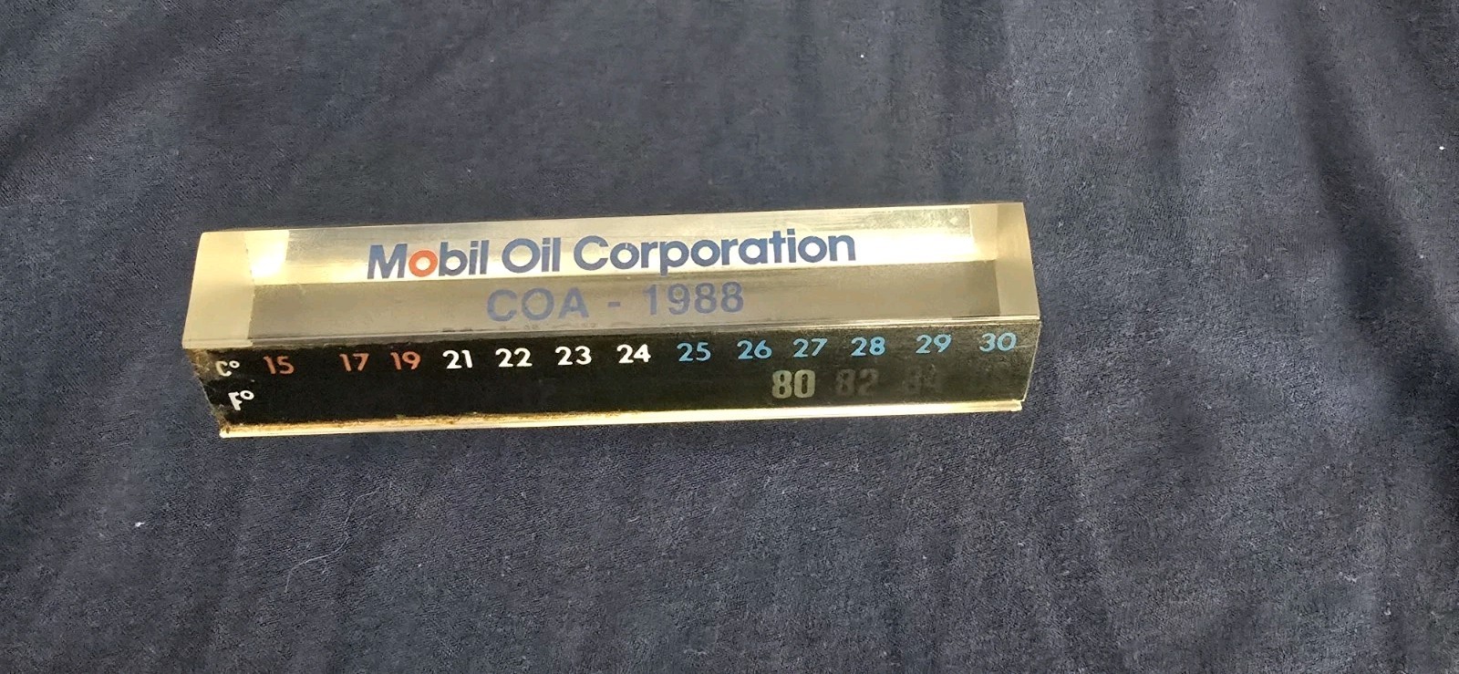 Mobile Oil Corporation Advertising Thermometer 1988 COA Gas Prism Desktop Desk