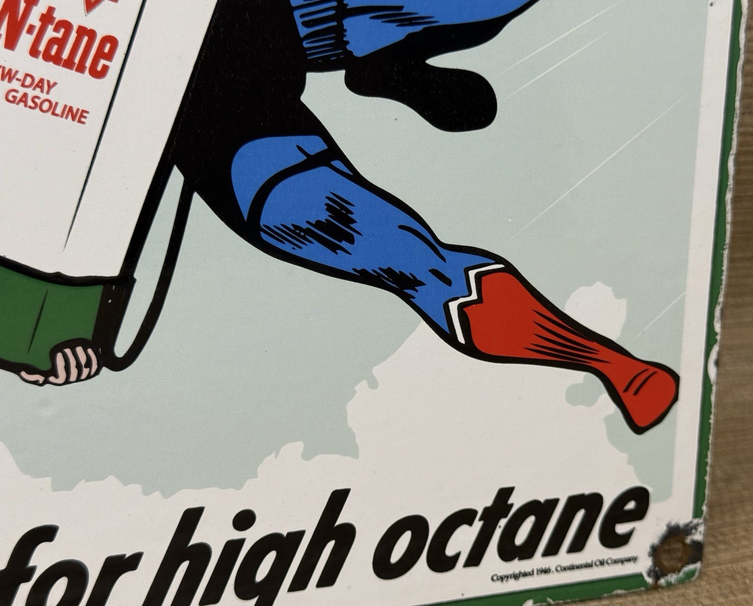 VINTAGE CONOCO SUPERMAN GASOLINE PORCELAIN SIGN GAS STATION PUMP PLATE MOTOR OIL