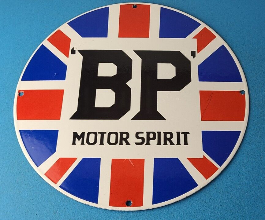 Vintage British Petroleum Sign – UK BP Motor Spirit Gas Pump Porcelain Sign