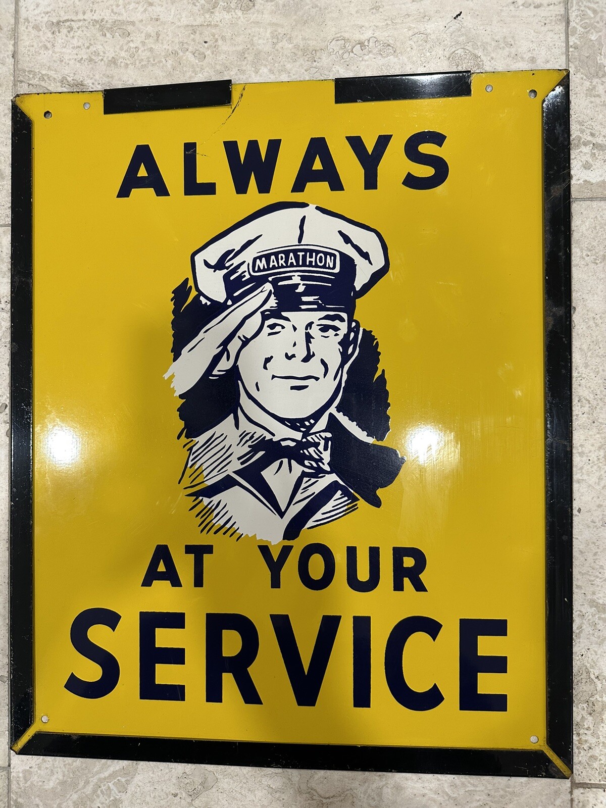 Vintage MARATHON Gasoline Motor Oil Tin Sign Original Rare At Your Service Man!!