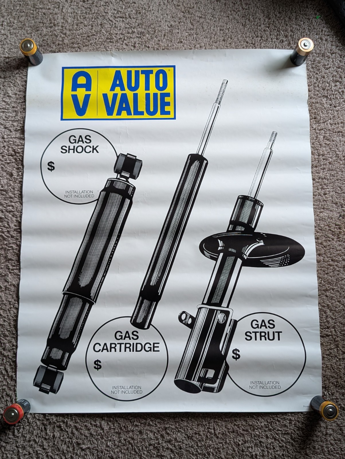 Vintage Auto Value Gas Shocks USA 30″x 24″ Store Display Poster