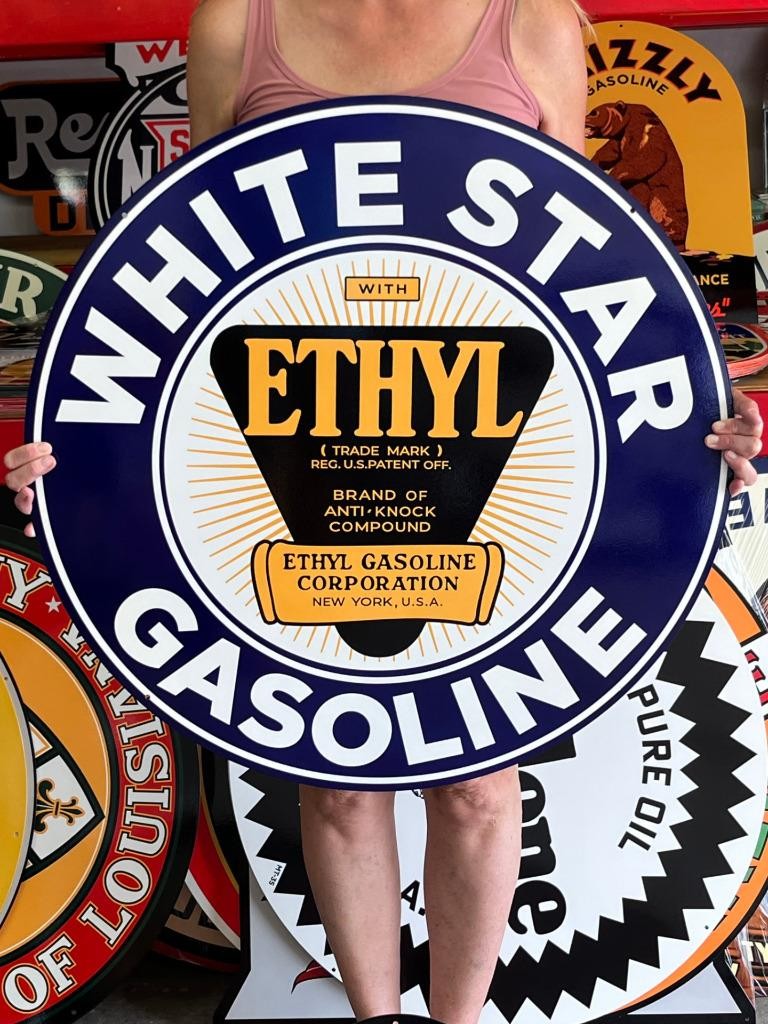 Vintage Old Style Sign White Star Gas NOT Porcelain Made in USA 30×30