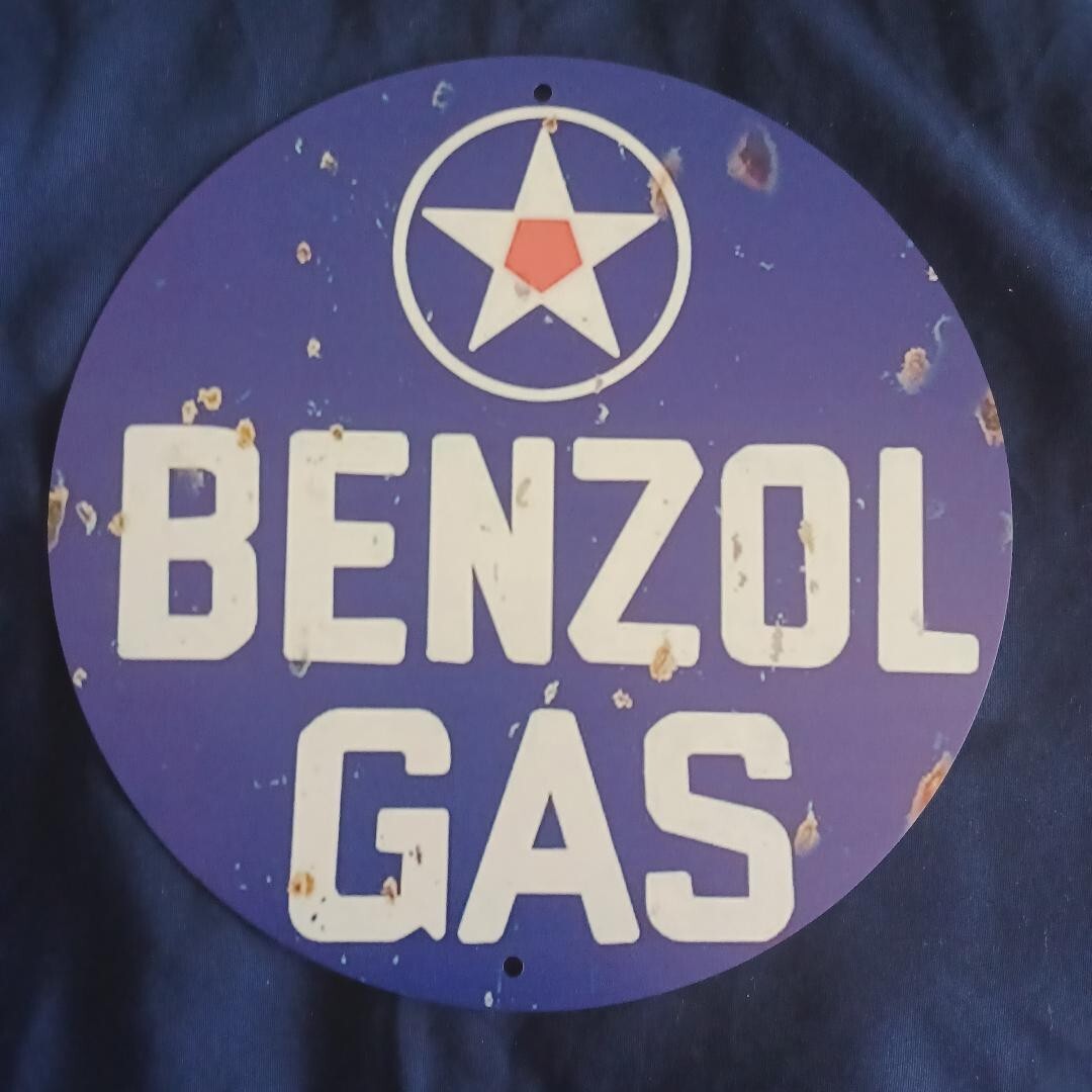 8″ Round Metal Sign Wall Art Man Cave Garage Bar Gas Station Auto Oil Benzol Gas