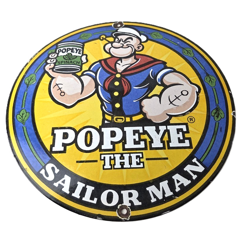 Vintage Popeye Spinach Sign – Advertisement General Store Porcelain Gas Sign