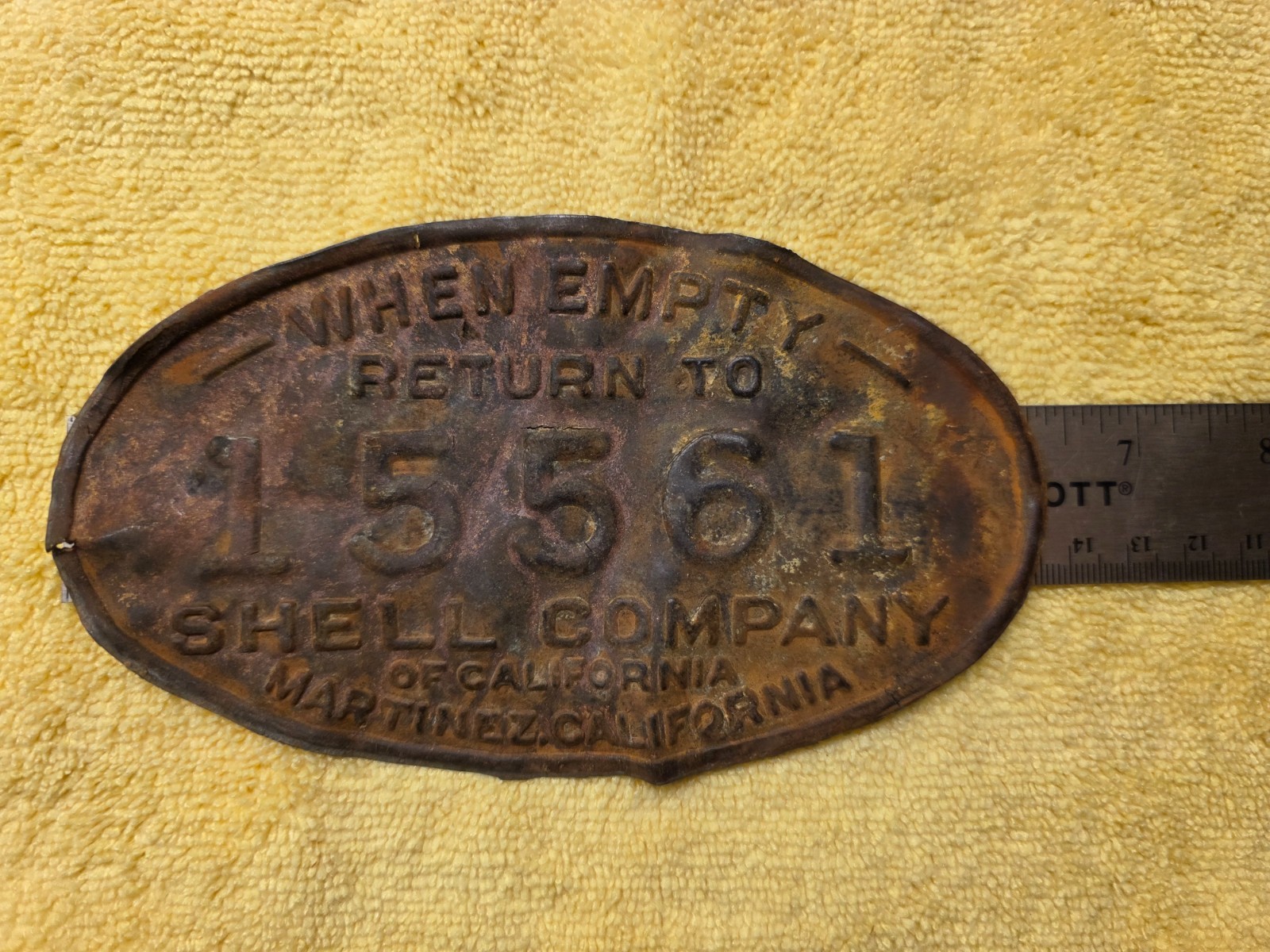 Vintage Shell Oil Company Metal Gas Pump Tag RARE