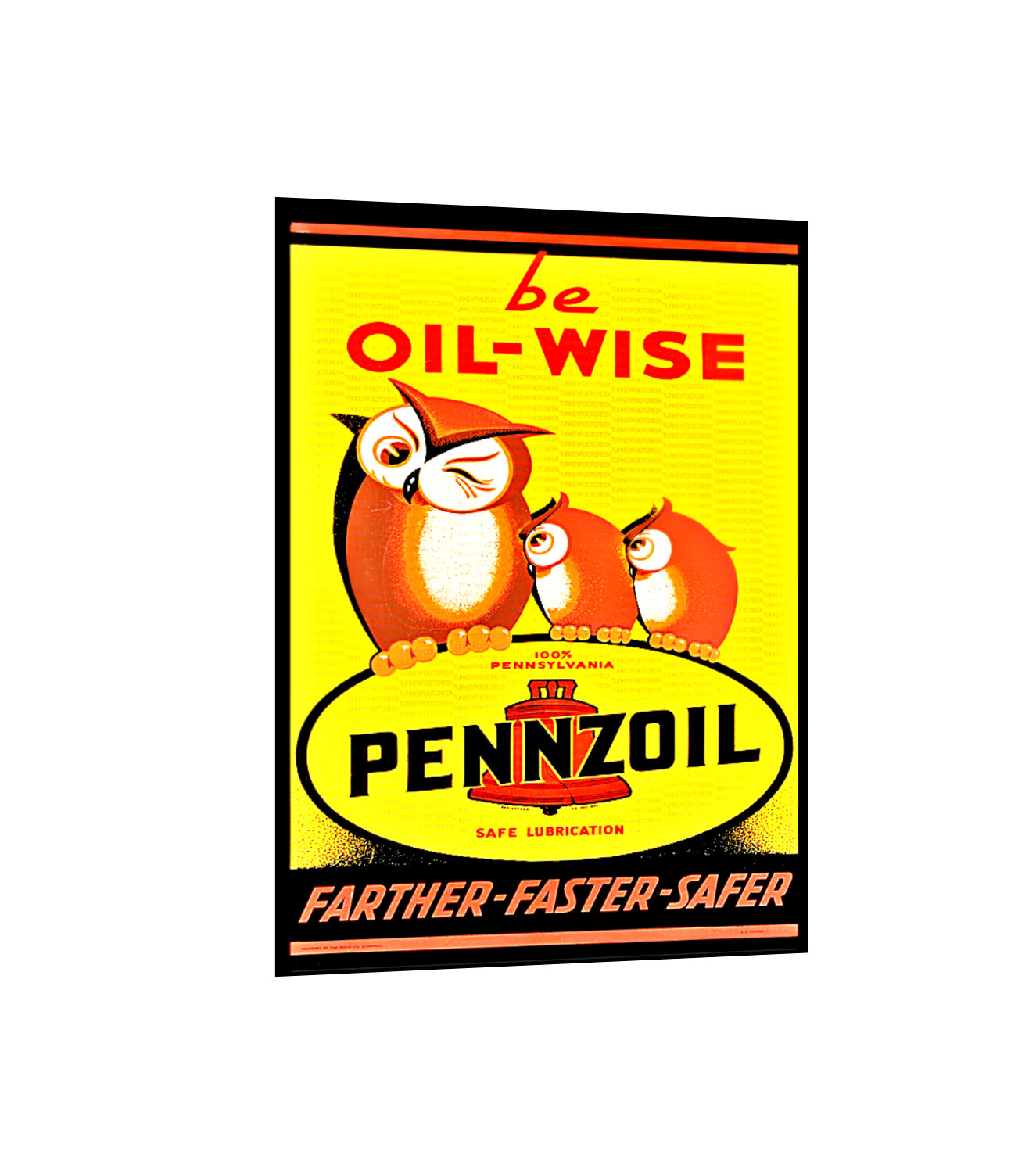 PENNZOIL SIGN STICKER VINTAGE REPLICA MOTOR OIL PENN- BEE SAFE LUBRICATION