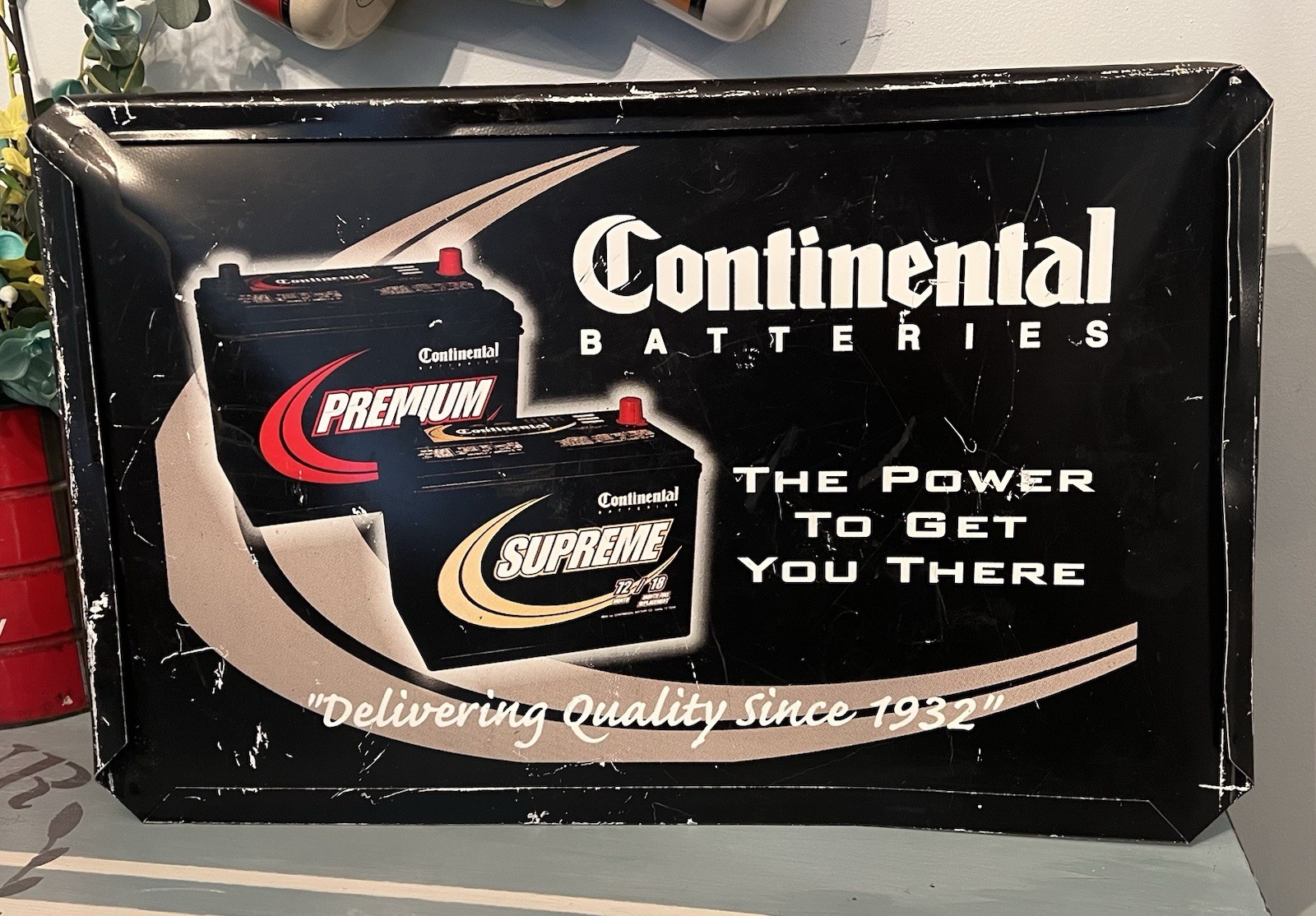 Continental Batteries Double-Sided Metal Sign 20.5″ x 13″ Gas Station Sign