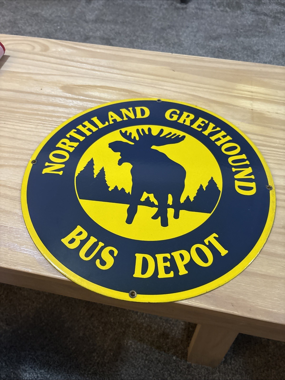 #10-NOS Vintage 1950’s Northland Greyhound Bus Depot Porcelain Enameled Sign 14”