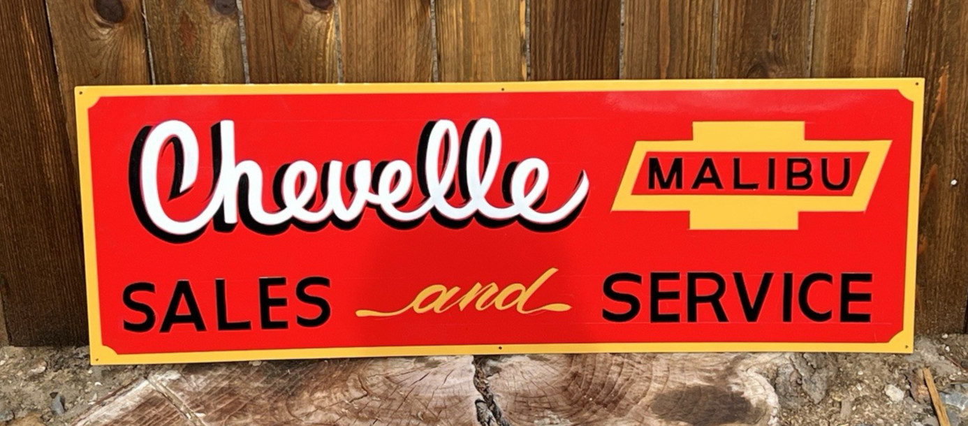 36″ CHEVELLE MALIBU SALES AND SERVICE SIGN Hand Painted CHEVROLET Shop Car ART