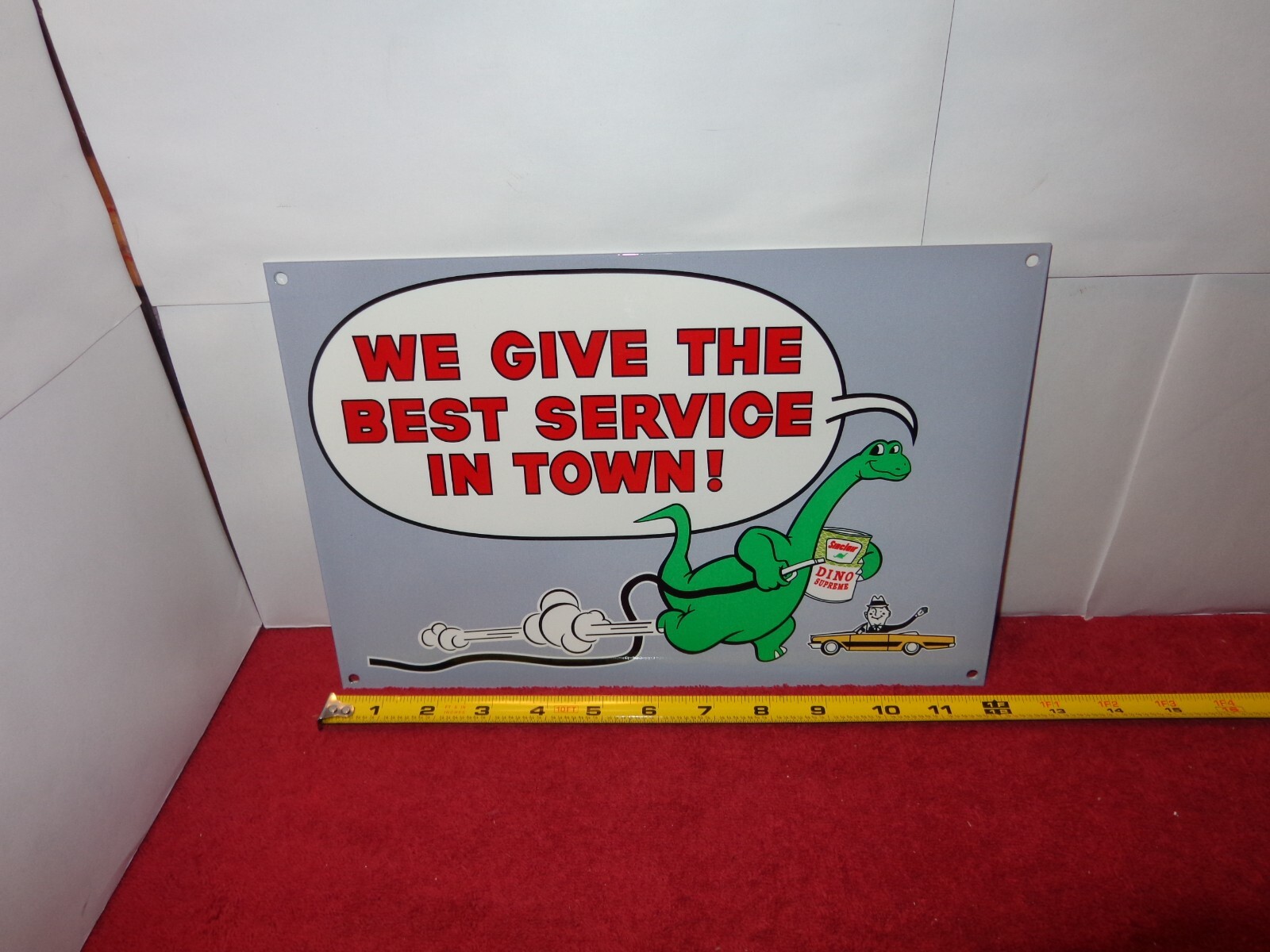 12×8 in SINCLAIR OIL DINO THE DINOSAUR ADVERTISING SIGN HEAVY DIE CUT METAL #S41
