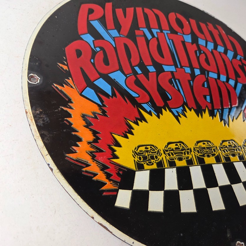 Vintage Plymouth Rapid Transit System Sign – Porcelain Auto Gas Pump Plate Sign