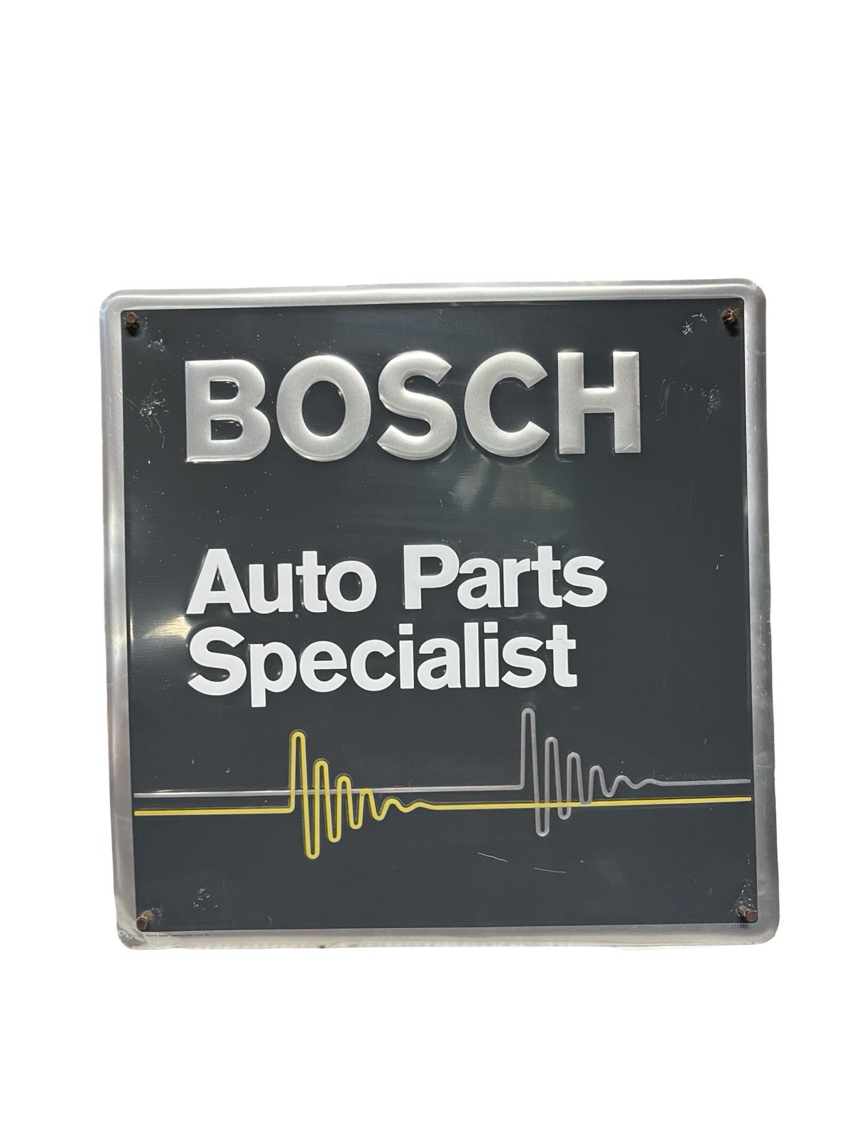VTG Bosch Auto Parts Specialist embossed tin Sign 18″x18″ OEM Scioto Signs 1991