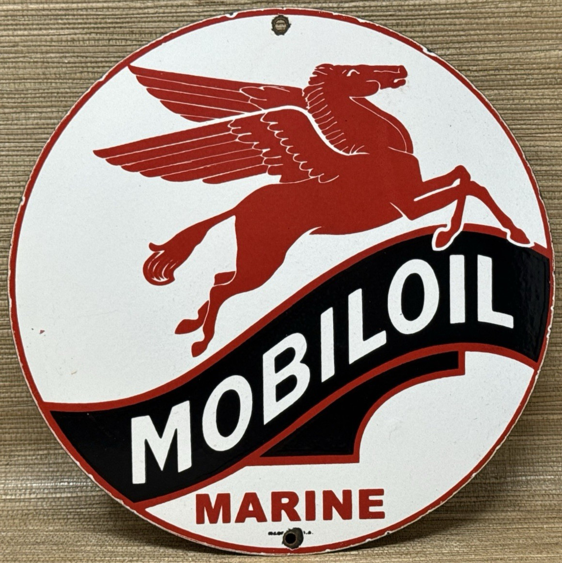 VINTAGE MOBILOIL PORCELAIN SIGN DEALERSHIP GAS STATION MOBIL MOTOR OIL PEGGY