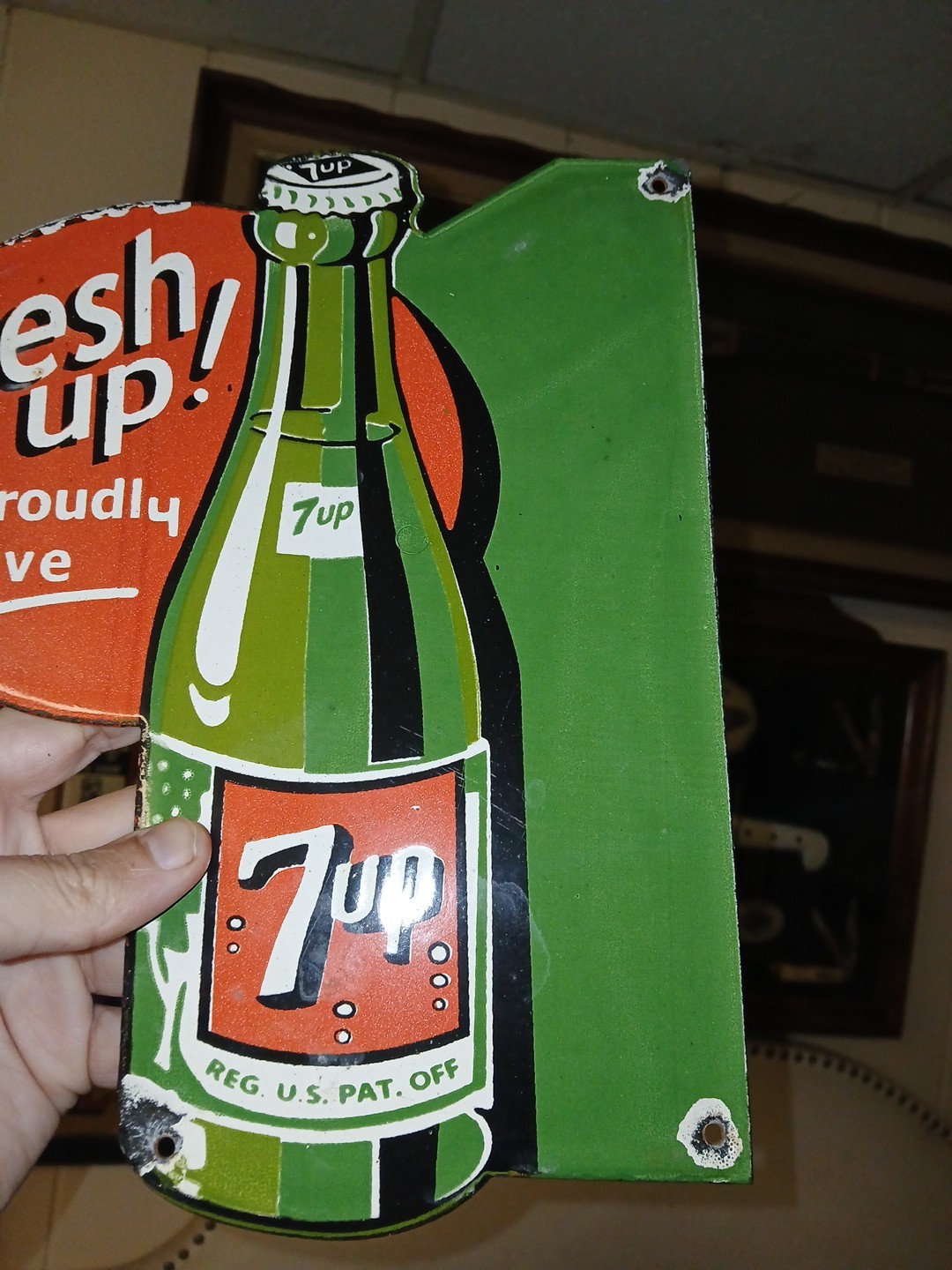 VINTAGE 7UP SODA POP PORCELAIN SIGN GAS STATION SEVEN MOTOR OIL PEPSI COLA
