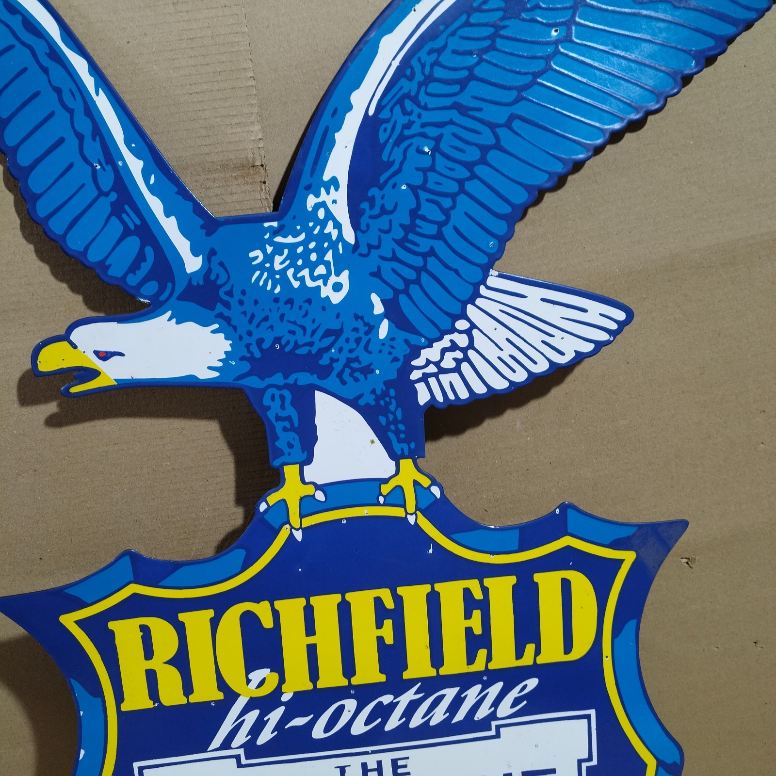 Richfield Hi-Octane Gasoline Porcelain Enamel Sign 39 x 31 Inches 2 Sided