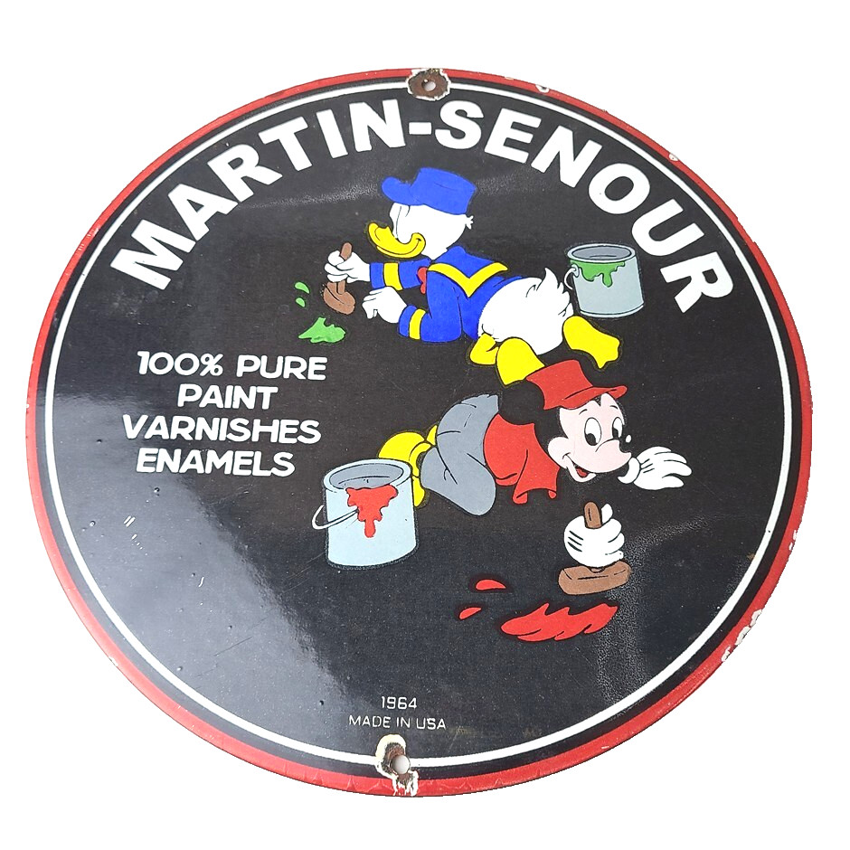Vintage Martin Senour Paint Sign – Porcelain Varnishes Enamels Disney Gas Sign