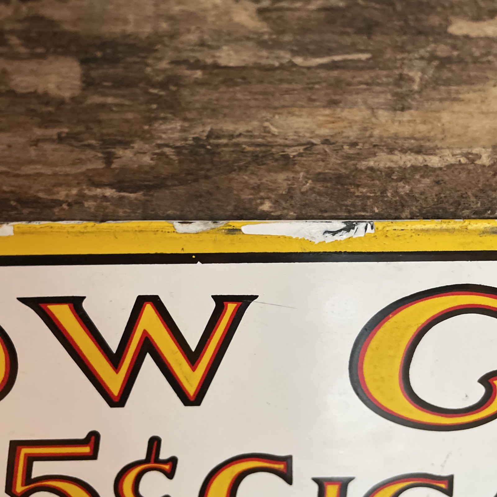 True Vintage Antique Yellow Cab Cigar 5 Cent Porcelain Steel Sign 18” Tobacciana