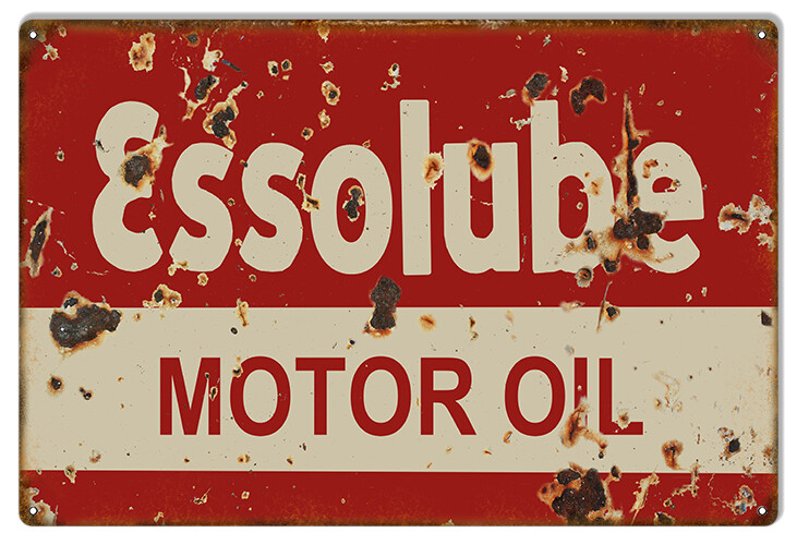 ESSOLUBE MOTOR OIL RED WHITE 18″ HEAVY DUTY USA METAL GAS ESSO ADVERTISING SIGN
