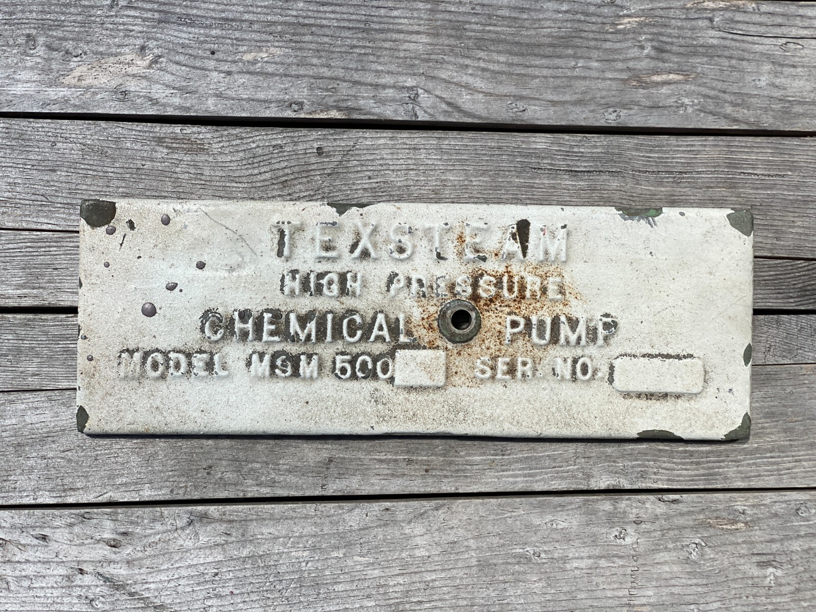 TEXSTEAM High Pressure Chemical Pump Tag Badge Plate Sign Cast Aluminum Vintage