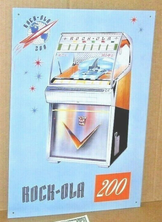 ROCKOLA 200 HI-FI JUKEBOX — Drive-In Restaurant Music — OLD SIGN .. Dated 1993