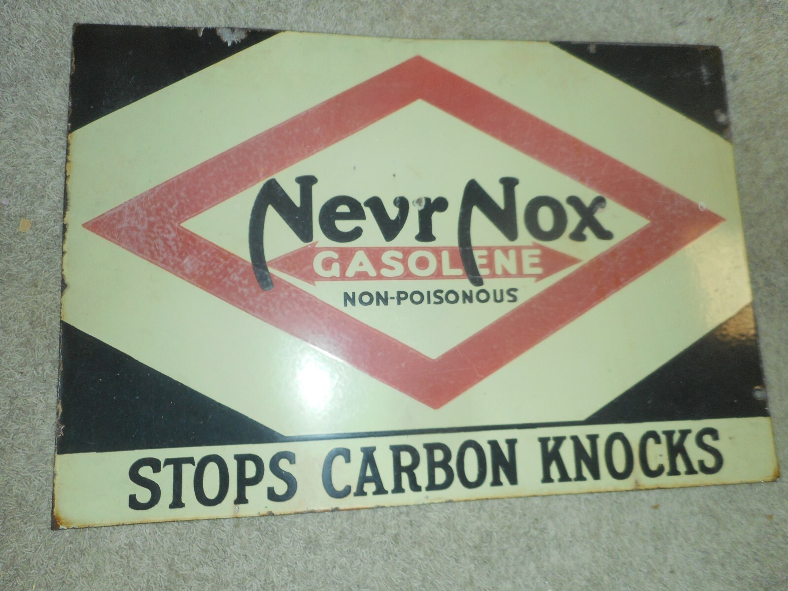 Vintage PORCELAIN NEVR NOX DIAMOND DX GASOLENE GAS STATION OIL ADVERTISING SIGN