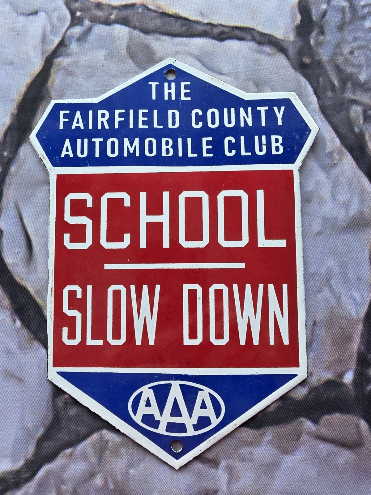 VINTAGE AAA SCHOOL SLOW PORCELAIN SIGN FAIRFIELD COUNTY.