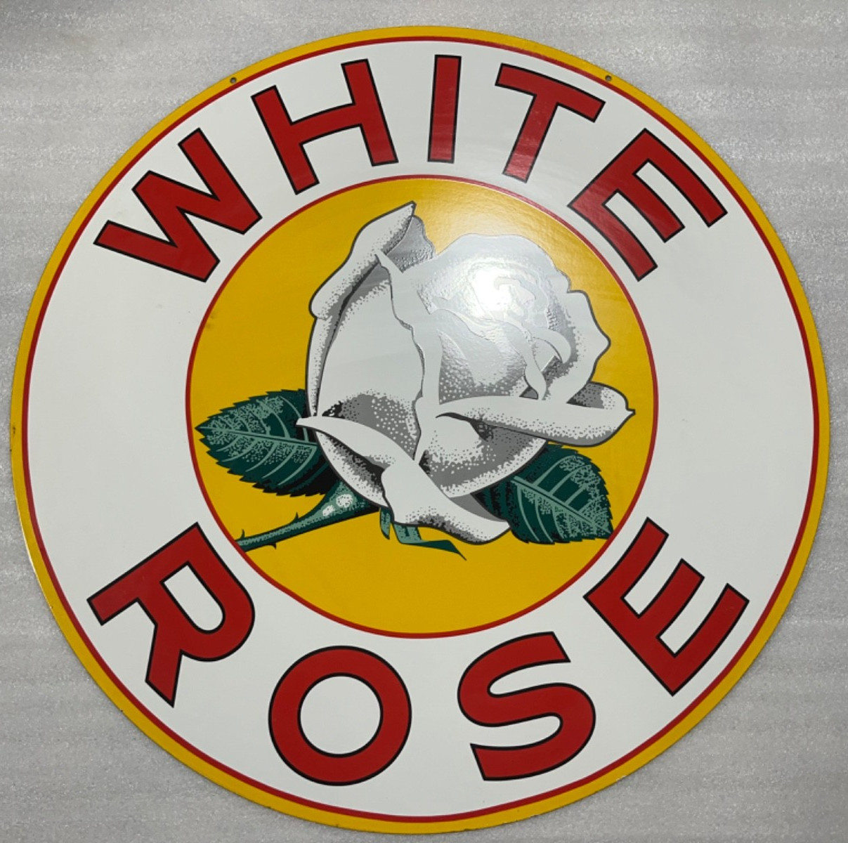 WHITE ROSE GASOLINE PORCELAIN ENAMEL GAS & OIL SIGN 42″ DSP
