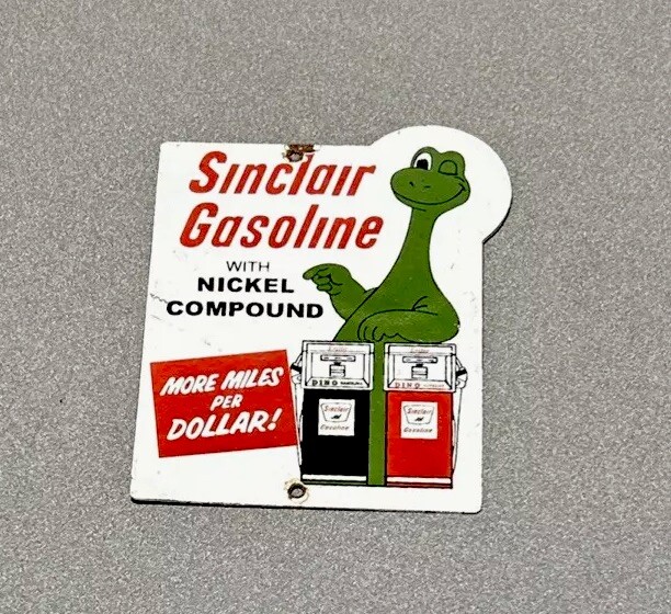 VINTAGE SINCLAIR DINOSAUR PORCELAIN SIGN CAR GAS OIL TRUCK MOTORCYCLE