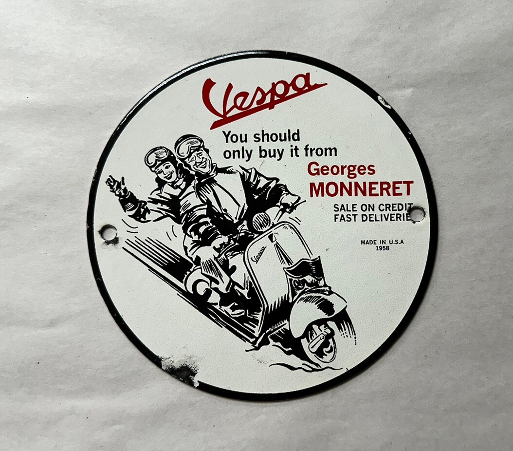 Vintage STYLE Vespa Sign – Motor Bike Gas Pump Service Station Porcelain Sign