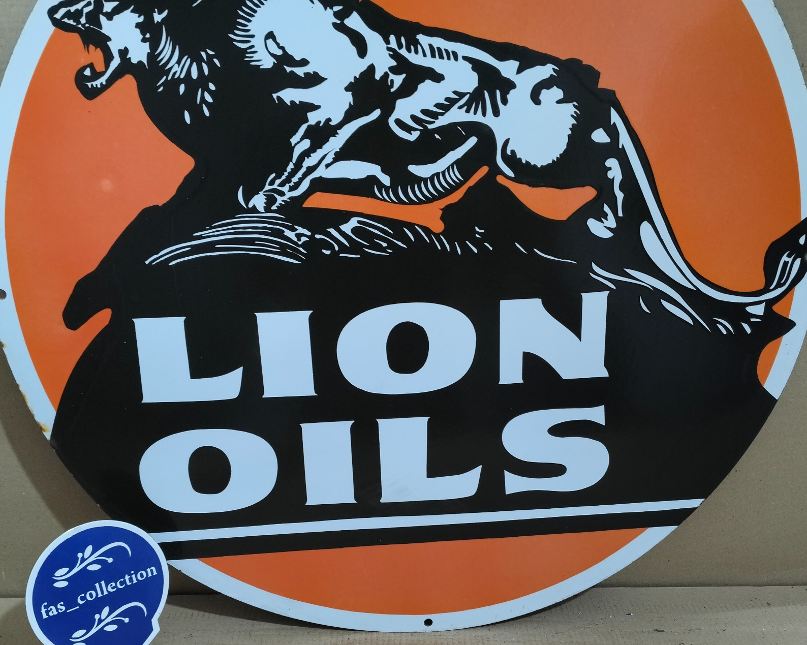 Lion Oils Porcelain Enamel Sign 30 x 30 Inches 1 Sided