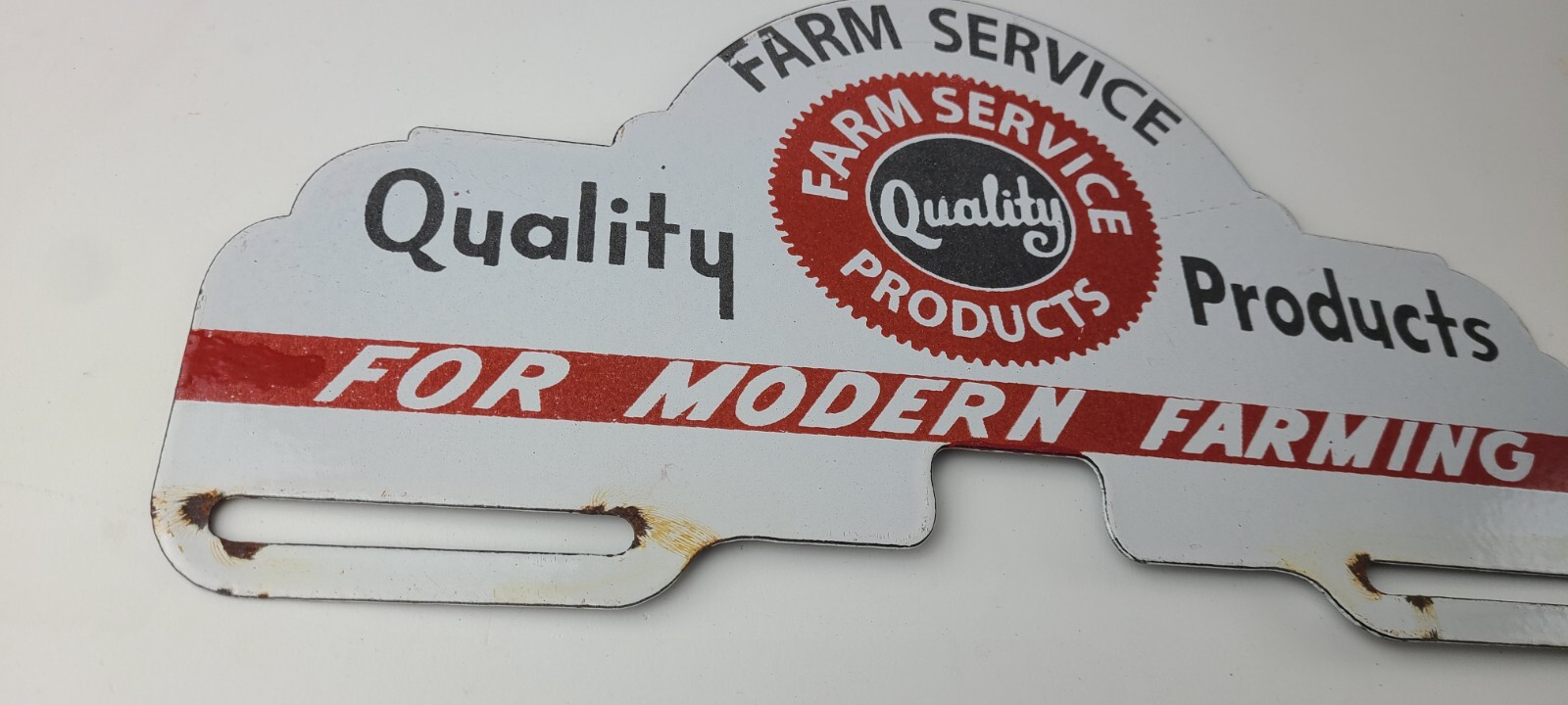 Vintage Farm Sign Topper – Gas Tractor Auto Car Porcelain License Plate Topper