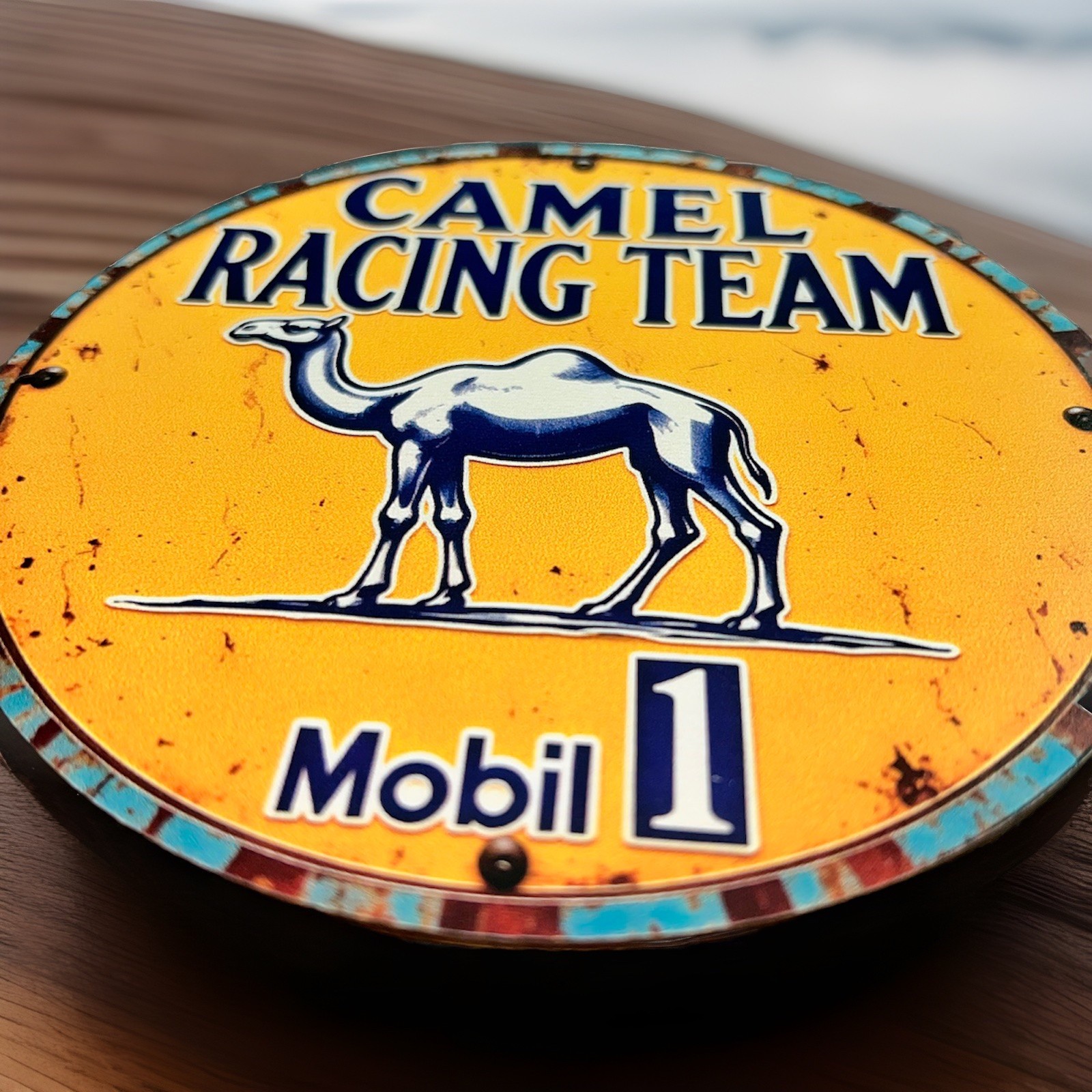Mobil 1 Camel Racing Team Wooden Sign 6” Round Novelty 2D Flat Garage Man Cave