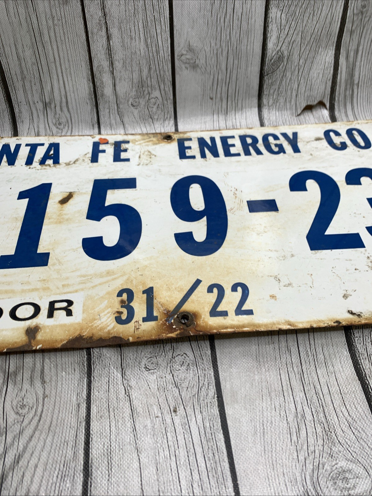 Vintage Santa Fe Energy Co Porcelain Sign Oil Gas Well Tumbador Field CA
