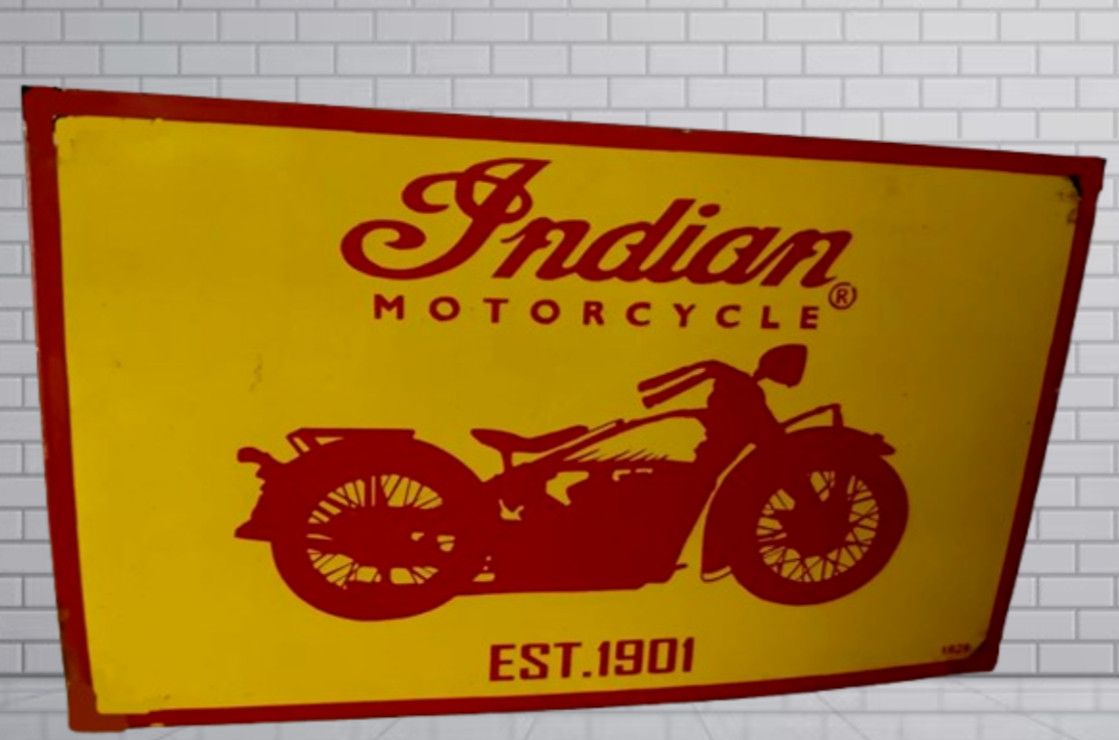 Indian Motor cycle Rare Porcelain Enamal Heavy Metal 24×14 inches Double Side