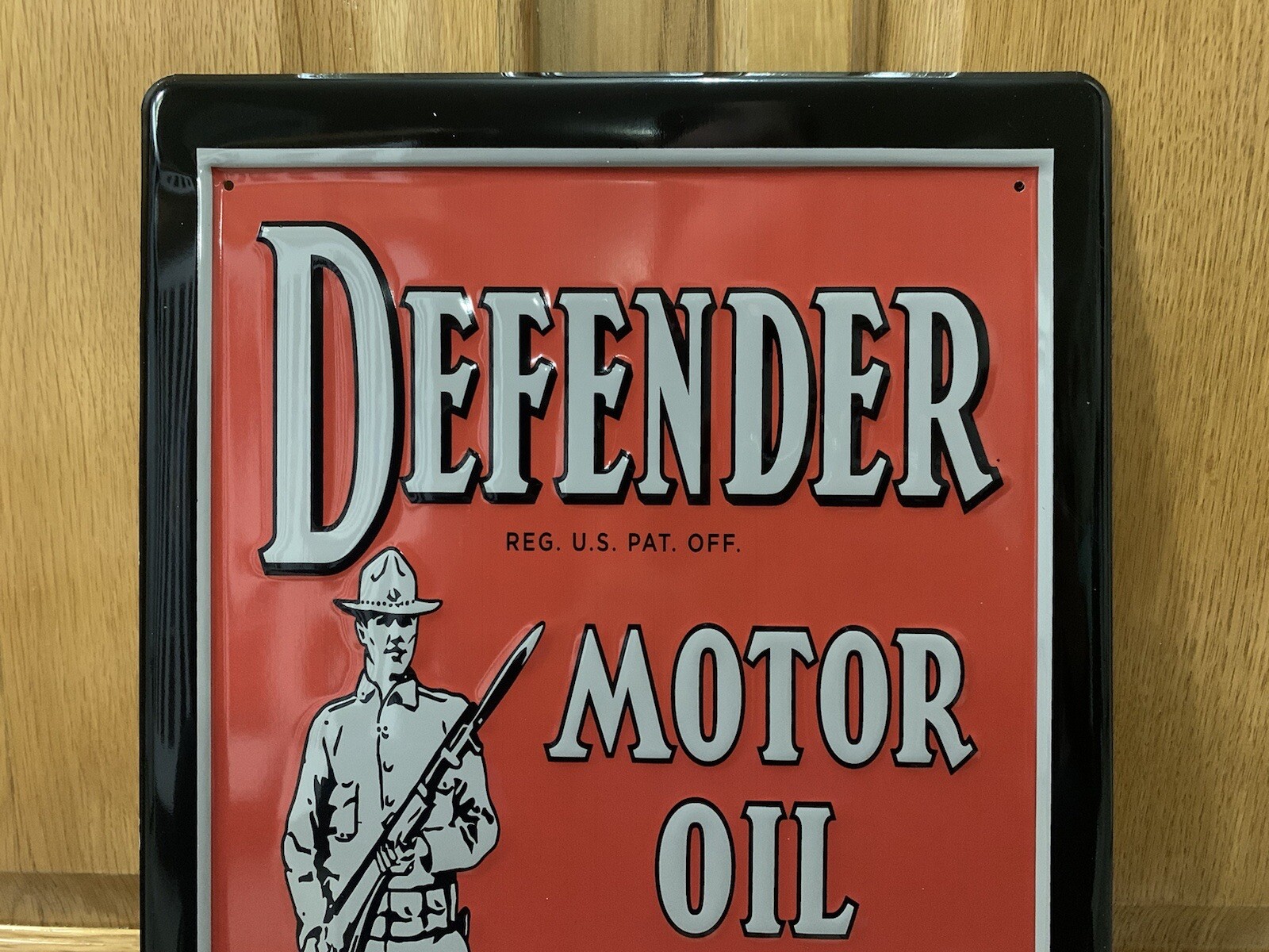 Defender Motor Oil Sign Military Army Gun Gas Garage Vintage Style Wall Decor