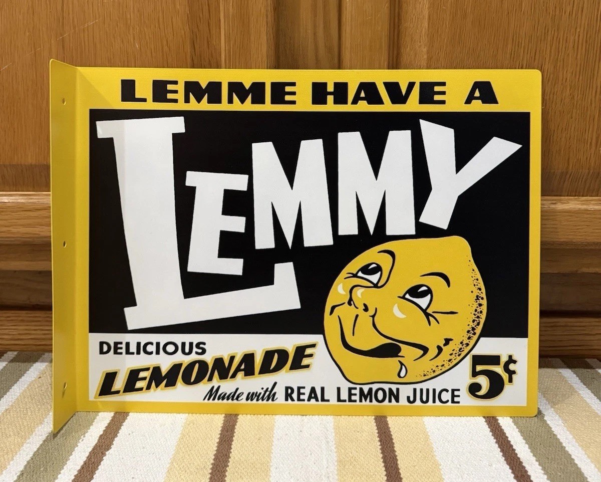 Lemmy Lemonade Flange Sign Soda Drink 5 Double Sided Vintage Style Wall Decor